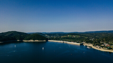 Fototapeta premium The Solina Reservoir and the hydroelectric power plant.