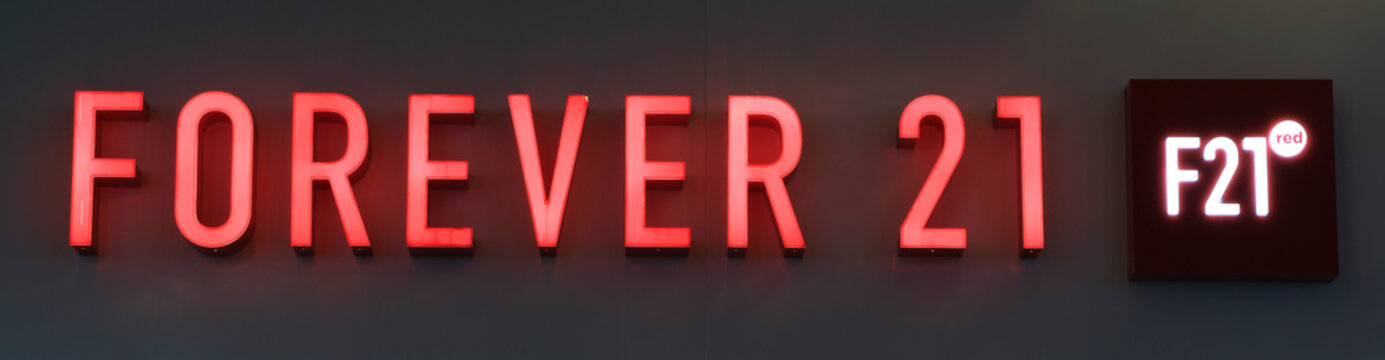 Forever 21 store sign photographed at night in Tempe, AZ on December 25 2022
