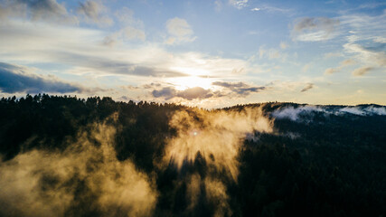 Beautiful view of a mountain with the sunset in the evening. Bieszczady mountains, Poland.