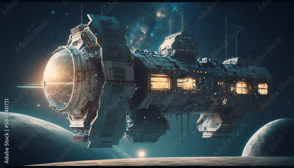 Canvas Prints space station in outer space - space wallpaper - generative ai