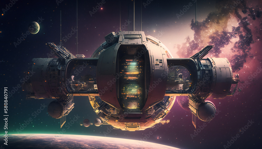 Canvas Prints space station in outer space - space wallpaper - generative ai