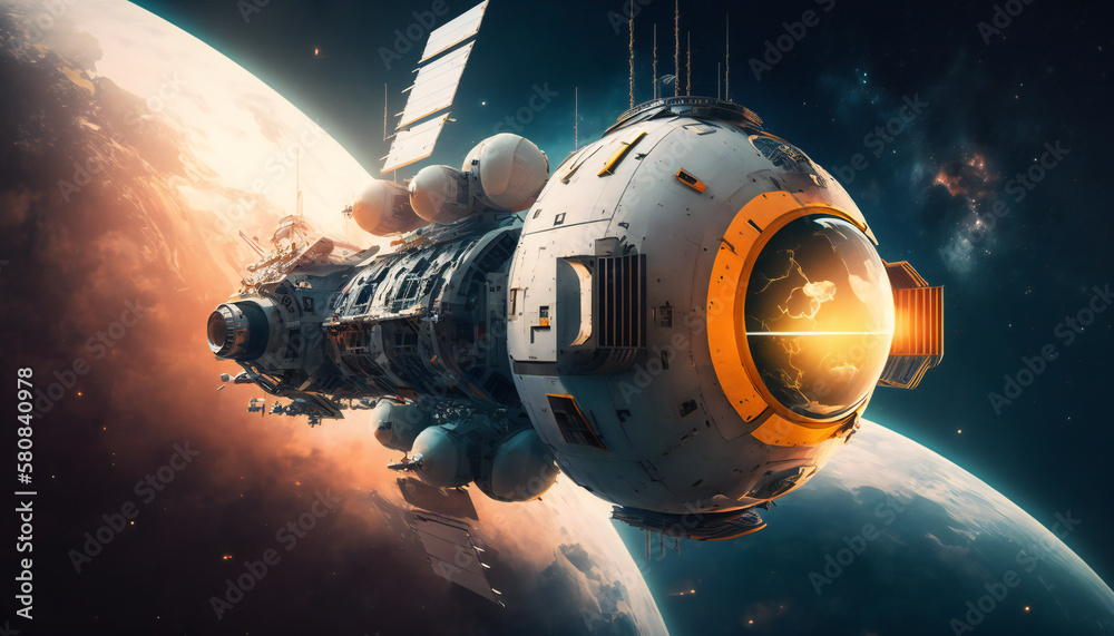 Canvas Prints space station in outer space - space wallpaper - generative ai