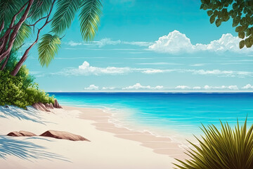 Tropical beach during a sunny day. Generative AI