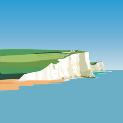 White Cliffs of Dover. Flat style illustration. - obrazy, fototapety, plakaty