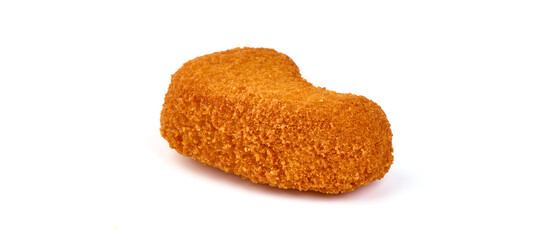 Deep fried chicken fillet in breadcrumbs, isolated on white background.