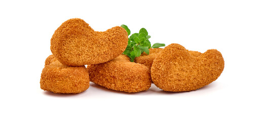 Crispy chicken nuggets, isolated on white background.