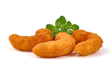 Breaded shrimps, isolated on white background.