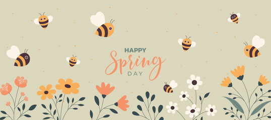 Fototapeta na wymiar Happy Spring Day Greeting Card Banner