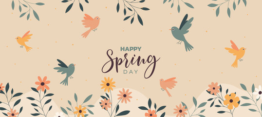 Happy Spring Day Greeting Card Banner