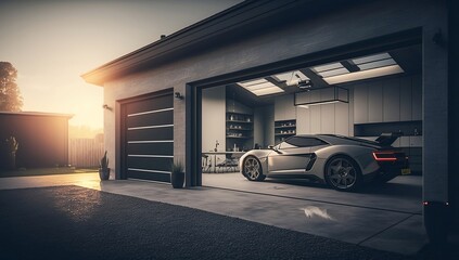 Illustration of modern garage. AI generated.