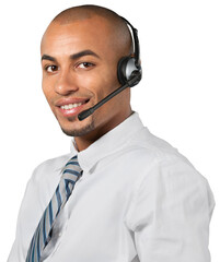 Portrait of a smiling man with headset working as a call center operator