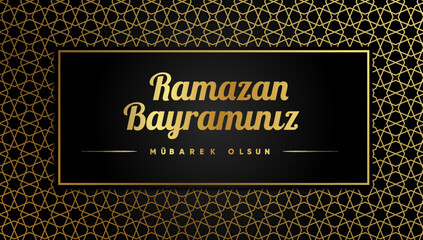 Islamic greetings ramadan kareem card design background with lanterns and crescent moon. (Translation: Ramazan bayramınız mubarek olsun.)