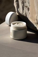 Natural cosmetics moisturizing day cream with natural rocks and stones on the background. Generative Ai