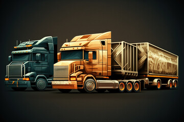 abstract illustration of a transport truck with a trailer. Generative AI