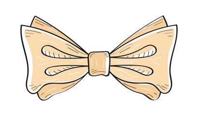 Tie bow color vector illustration in doodle style. Hand drawn ribbon for fashion, app, web. Vinage neck bow