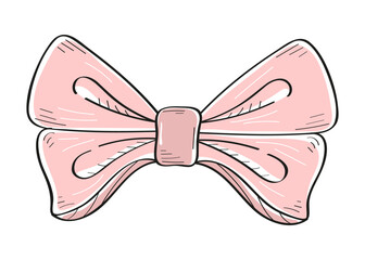 Tie bow color vector illustration in doodle style. Hand drawn ribbon for fashion, app, web. Vinage neck bow