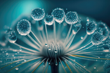 drops of water on a dandelion. macro concept. Generative AI