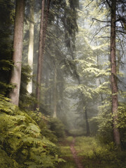 A track through a foggy fairy tail forest 1 - 580844543