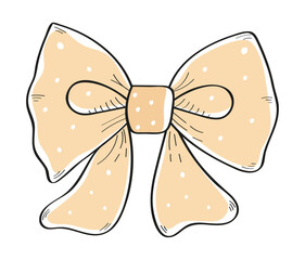 Tie bow color vector illustration in doodle style. Hand drawn ribbon for fashion, app, web. Vinage neck bow