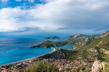 Panoromiv view of Oludeniz of Fethiye Mugla with beautiful sea and sky color