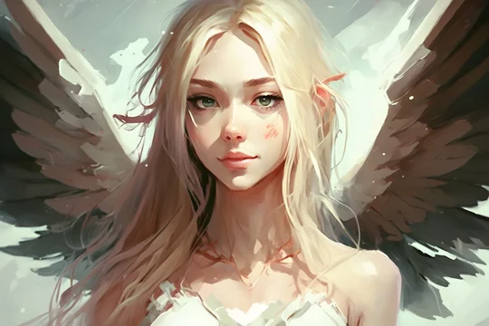 Retrato de uma linda menina anjo loira no estilo anime rede neural