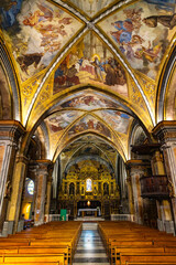 Fototapeta na wymiar Main nave and presbytery of Eglise Sainte Marie des Anges St. Mary of Angels church of Franciscans Monastery in Cimiez district of Nice in France