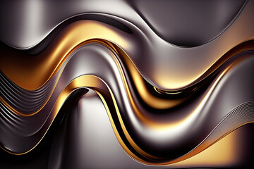 Metallic abstract wavy liquid background layout design, generative artificial intelligence
