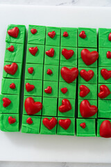 Green fudge with red hearts
