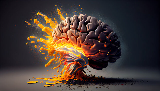 Concept art of a human brain exploding with knowledge and creativity. Generative Ai