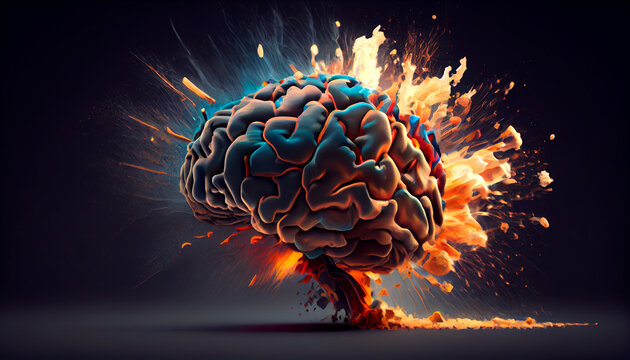 Concept art of a human brain exploding with knowledge and creativity. Generative Ai