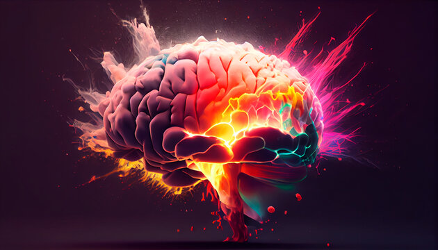 Concept art of a human brain exploding with knowledge and creativity. Generative Ai