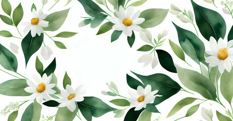 White card with flowers, leaves and empty background. Generative AI