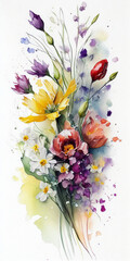 Beautiful spring flowaers watercolor illustration. AI generated illustration