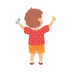 Cute Little Boy Standing with Chalk or Crayon Drawing on Wall Vector Illustration