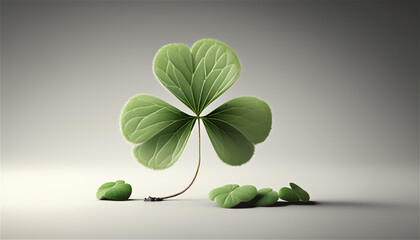 Green four-leaf clover leaf isolated on white background. Ai generated