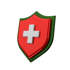 Medical shield to protect health with a cross. The concept of being protected by a steel protective shield for medicine. Security icon steel badge. Protective label from corona virus.