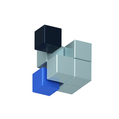White and colors building with flying cubes in perspective. The subject of delivery, data transmission, relocation, restructuring, transformation, building or selection. 3d perspective illustration. 