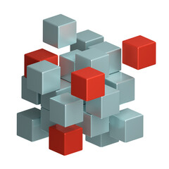 Obraz premium White and colors building with flying cubes in perspective. The subject of delivery, data transmission, relocation, restructuring, transformation, building or selection. 3d perspective illustration. 