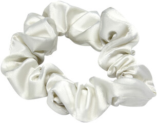 white silk scrunchie  isolated on transparent or white background, png, mockup