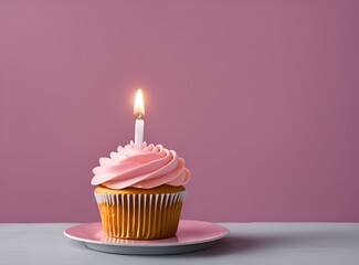 Cupcake with candle. room for message. AI generated