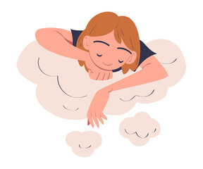 Woman Character Dreaming Imagining and Fantasizing Being in the Clouds Vector Illustration