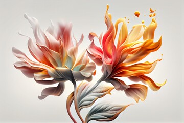 Flowers on a white background, in the form of steam, AI generated