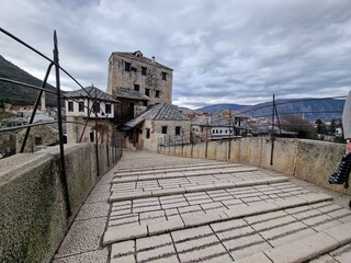 Mostar - iconic old town with famous bridge in Bosnia and Herzegovina. popular tourist destination