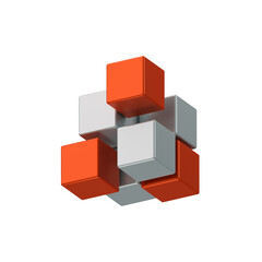 Obraz premium White and colors building with flying cubes in perspective. The subject of delivery, data transmission, relocation, restructuring, transformation, building or selection. 3d perspective illustration. 