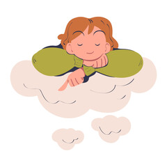 Woman Character Dreaming Imagining and Fantasizing Being in the Clouds Vector Illustration