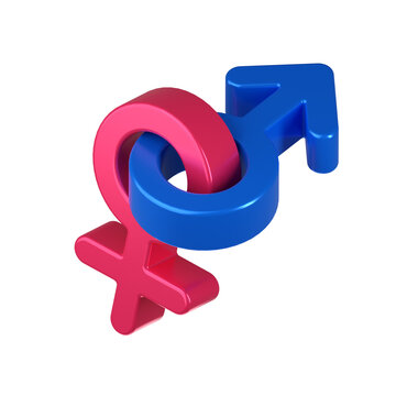 Gender symbol pink and blue icon. Man and woman 3d, isometric illustration. Cartoon perspective minimal style.