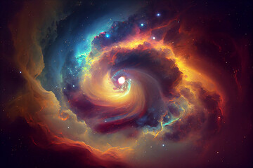 A Nebula With Swirling Clouds Of Gas And Dust, With Bright Stars Of Different Colors Dotted Throughout The Image, Creating A Sense Of Depth And Mystery.