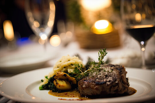 abbit steak and side dishes red wine restaurant , generative artificial intelligence 