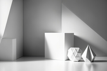 Fototapeta premium White abstract geometric background as scene. Illustration AI Generative
