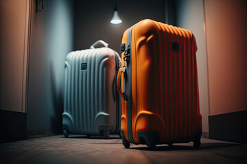 suitcases for travel in the airport. Illustration AI Generative
